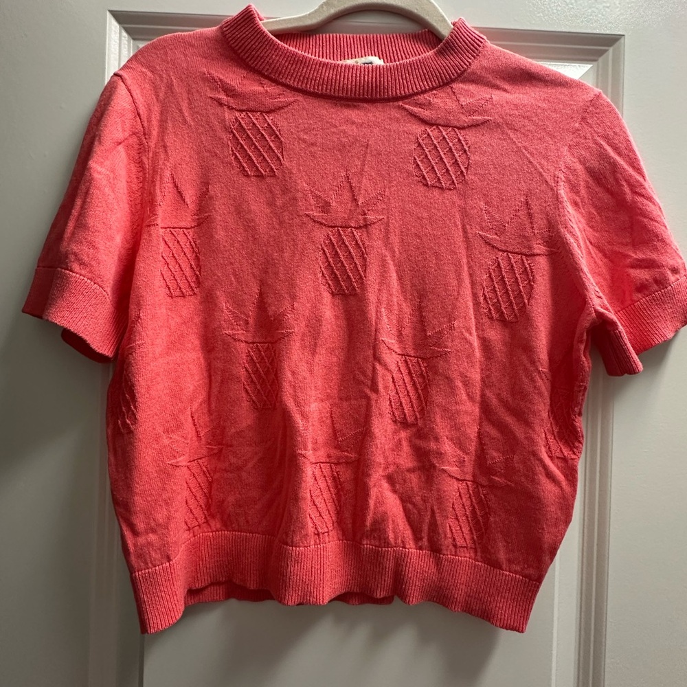 kate spade Coral Pineapple Short-Sleeve Crewneck Sweater - Size Medium